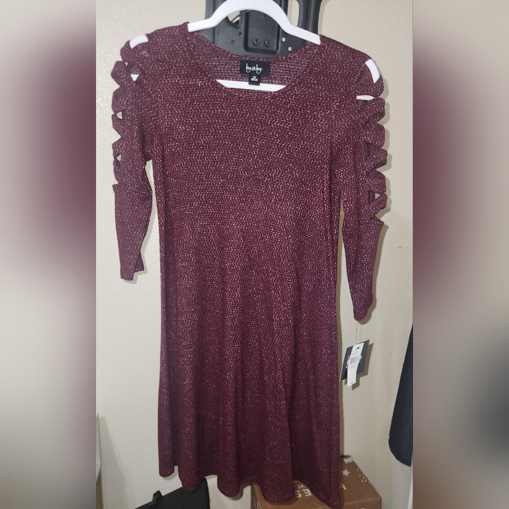by & by Red Off Shoulder Long Sleeve Sheath Dress